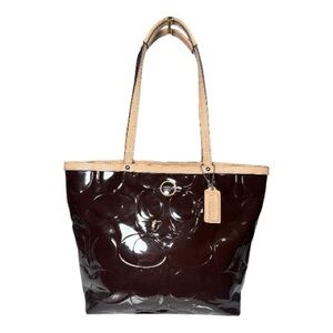 Coach Patent-Embossed Dark Brown Tote ‼️Needs small Rehab in handles